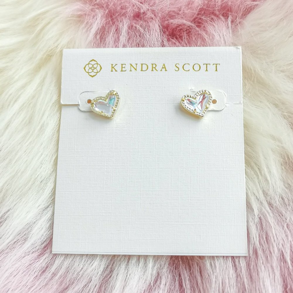 Gold Ari Heart Dichroic Glass Stud Earrings